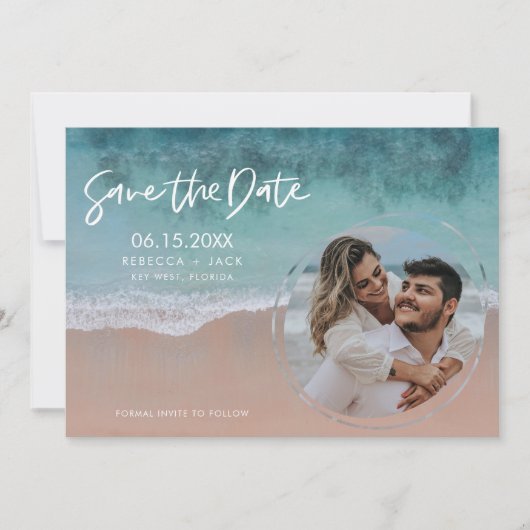 Elegante Kuststrand Bruiloft Save the Date (Voorkant)