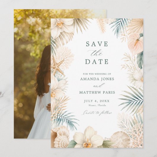 Elegante Kuststrand Bruiloftsfoto Save The Date (Voorkant / Achterkant)