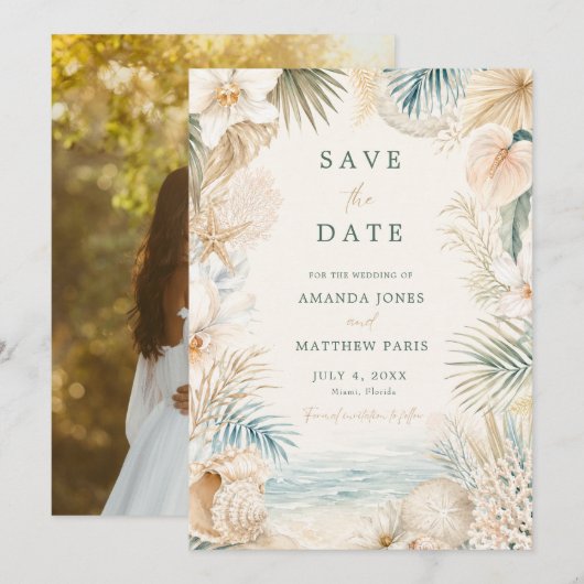 Elegante Kuststrand Fototrouw  Save The Date (Voorkant / Achterkant)