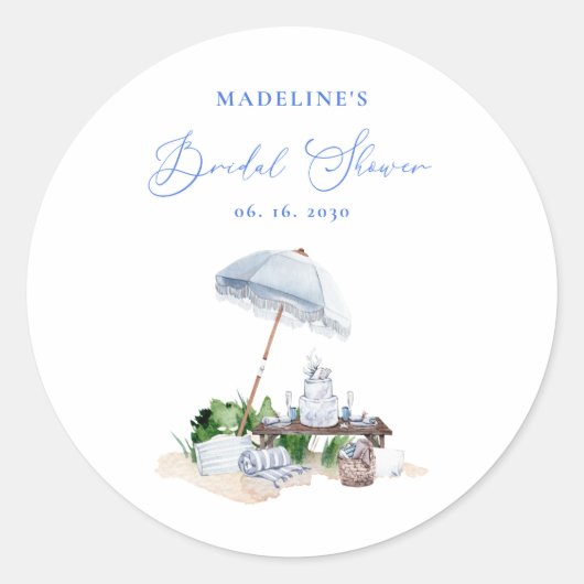 Elegante Kuststrand Picknick Bruidsdiner Ronde Sticker (Voorkant)
