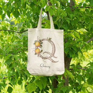 Elegante Kweepeerfruit Botanische Monogram Q op Ma Tote Bag