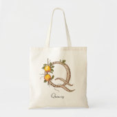 Elegante Kweepeerfruit Botanische Monogram Q op Ma Tote Bag (Voorkant)