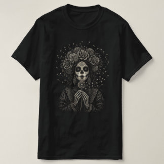 Elegante La Catrina Bloemenskelet Kunst T-shirt