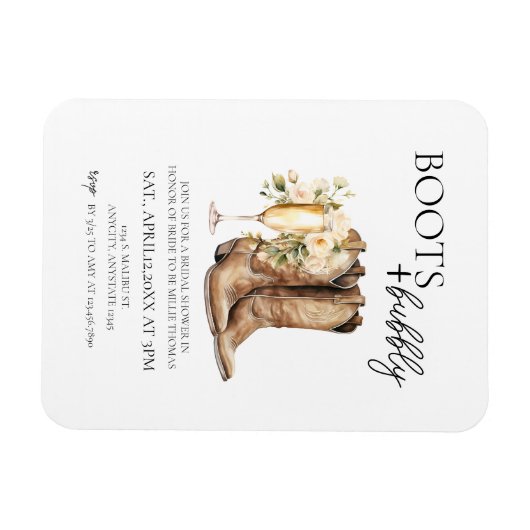 Elegante laarzen en bruisende bruids-shower uitnod magneet (Horizontaal)