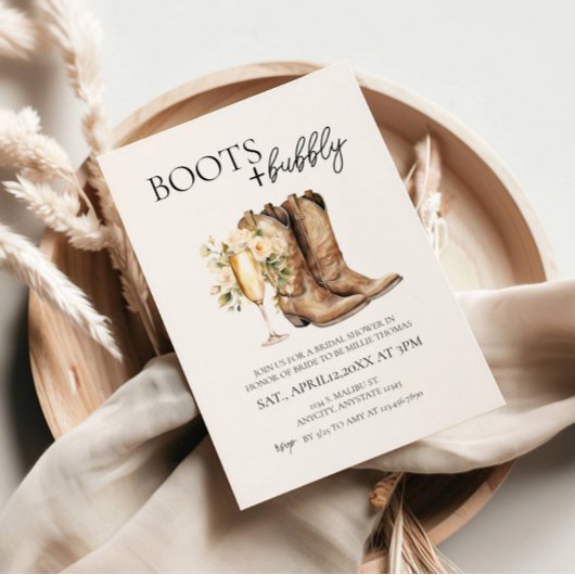 Elegante laarzen en Bubbly Bruids Douche Uitnodigi Kaart