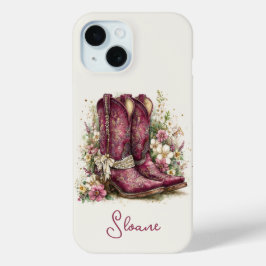 Elegante laarzen met gebloemde monogram iPhone 15 case