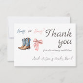 Elegante laarzen of bogen Blauw Roze Geslacht Onth Bedankkaart (Voorkant)