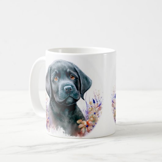 Elegante labrador retriever bloemenpuppy hond koffiemok (Voorkant links)