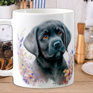 Elegante labrador retriever bloemenpuppy hond koffiemok