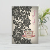 elegante Lace beige  bruids theefeest Kaart (Staand voorkant)