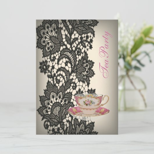 elegante Lace beige  bruids theefeest Kaart (Staand voorkant)