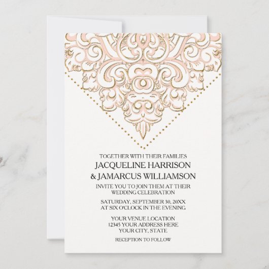 Elegante Lace Scroll Swirl Moderne Eenvoudige Huwe Kaart (Voorkant)