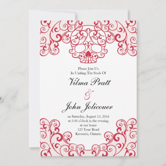 Elegante Lace Skull Calavera Invitation Kaart in h (Voorkant)