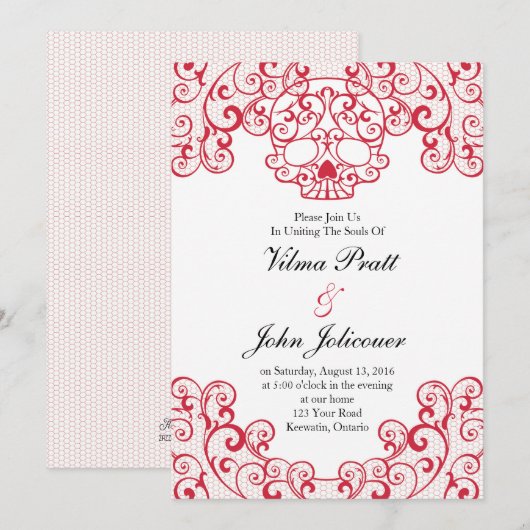 Elegante Lace Skull Calavera Invitation Kaart in h (Voorkant / Achterkant)