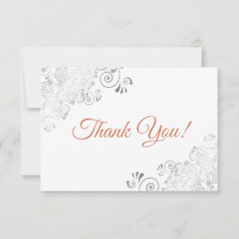 Elegante Lacy Silver & Terracotta op witte bruilof Bedankkaart