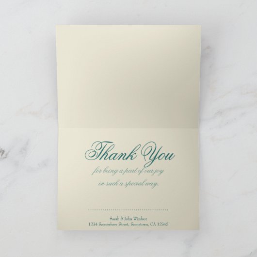 Elegante Lacy Teal Gouden Oranje Dankkaart Bedankkaart (Binnen)