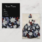 ELEGANTE LADY/FLORAAL DRESS MET ZWARTE WITTE STROM VISITEKAARTJE (Voorkant / Achterkant)