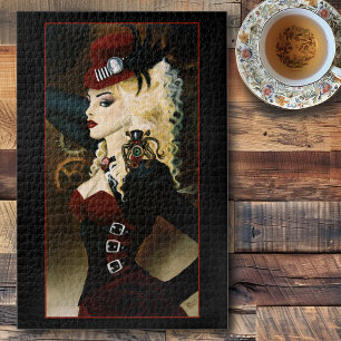 Elegante Lady Steampunk Victoriaanse Rode Klokwerk Legpuzzel