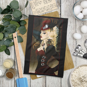 Elegante Lady Steampunk Victoriaanse Rode Klokwerk Theedoek