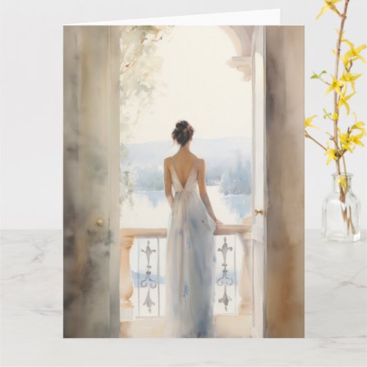 Elegante Lakeside Verjaardag Kaart (Gele Bloem)