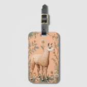 Elegante Lama en Daisy bloemen op perzik Bagagelabel (Voorkant (verticaal))