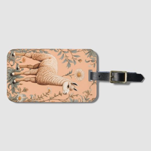 Elegante Lama en Daisy bloemen op perzik Bagagelabel (Voorkant (horizontaal))
