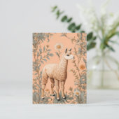 Elegante Lama en Daisy bloemen op perzik Briefkaart (Staand voorkant)