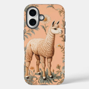 Elegante Lama en Daisy bloemen op perzik iPhone 16 Hoesje