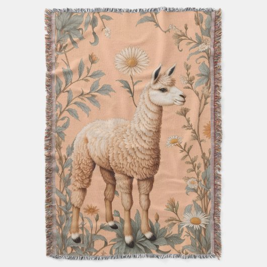 Elegante Lama en Daisy bloemen op perzik Deken (Voorkant Verticaal)