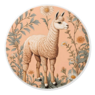 Elegante Lama en Daisy Bloemen Op Perzik Keramische Knop