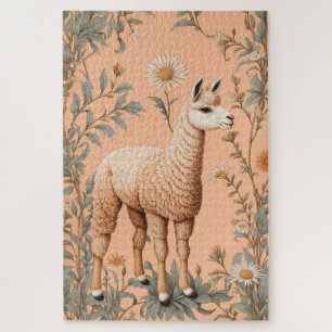 Elegante Lama en Daisy bloemen op perzik Legpuzzel