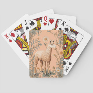 Elegante Lama en Daisy bloemen op perzik Pokerkaarten