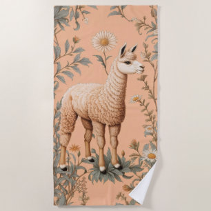 Elegante Lama en Daisy bloemen op perzik Strandlaken