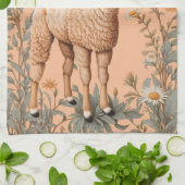 Elegante Lama en Daisy bloemen op perzik Theedoek (Gevouwen)