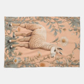 Elegante Lama en Daisy bloemen op perzik Theedoek (Horizontaal)