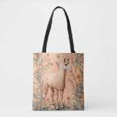 Elegante Lama en Daisy bloemen op perzik Tote Bag (Voorkant)