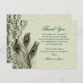 Elegante  land groene pauw dank u briefkaart (Voorkant / Achterkant)