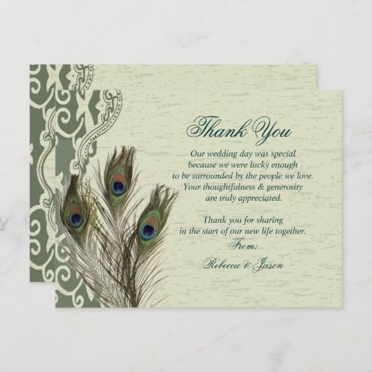 Elegante  land groene pauw dank u briefkaart (Voorkant / Achterkant)