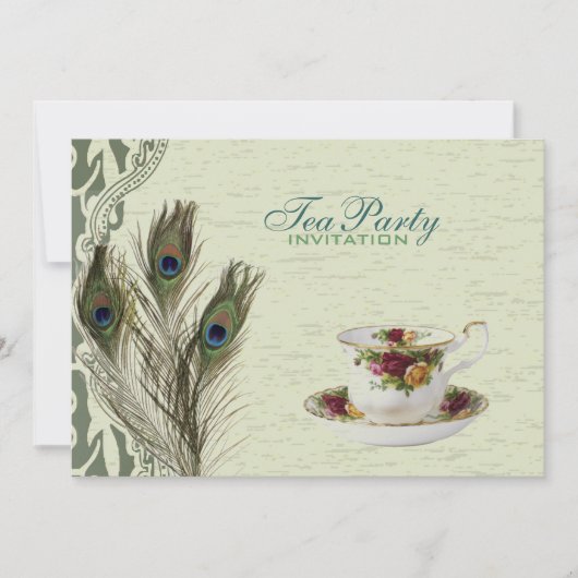 Elegante  land groene pauw Tea Party Kaart (Voorkant)