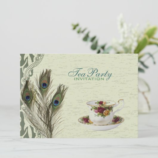 Elegante  land groene pauw Tea Party Kaart (Staand voorkant)