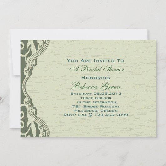 Elegante land groene pauw Tea Party Kaart (Achterkant)