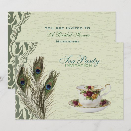 Elegante  land groene pauw Tea Party Kaart (Voorkant / Achterkant)