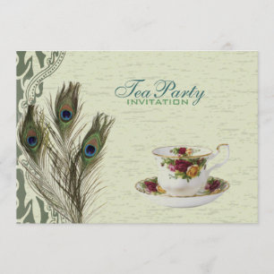 Elegante  land groene pauw Tea Party Kaart