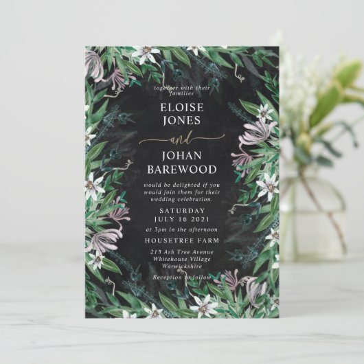 Elegante landelijke bloemenrand uitnodiging (Staand voorkant)