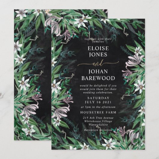 Elegante landelijke bloemenrand uitnodiging (Voorkant / Achterkant)