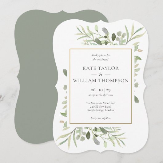 Elegante Landelijke Groene Huwelijk Kaart (Voorkant / Achterkant)
