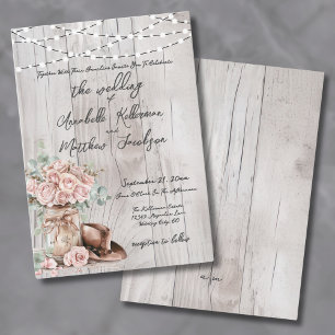 Elegante Landelijke Houten Rozen Landelijke Trouwd Kaart