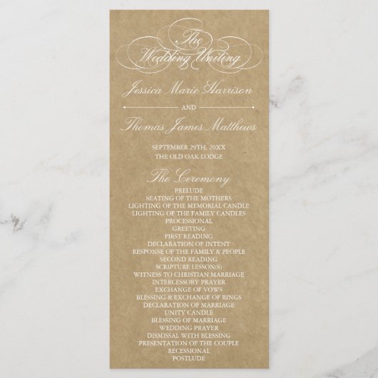 Elegante landelijke kraft trouwprogramma sjabloon (Voorkant)