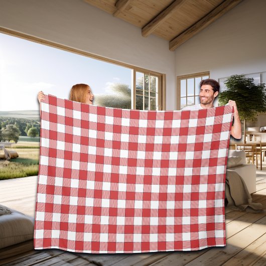 Elegante landelijke picknick wit rood geruit fleece deken