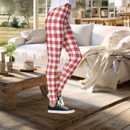 Elegante landelijke picknick wit rood geruit leggings